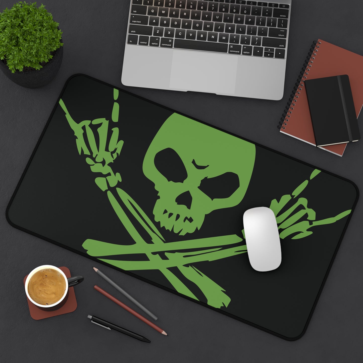 Skull & Crossbones Desk Mat - Black/Green