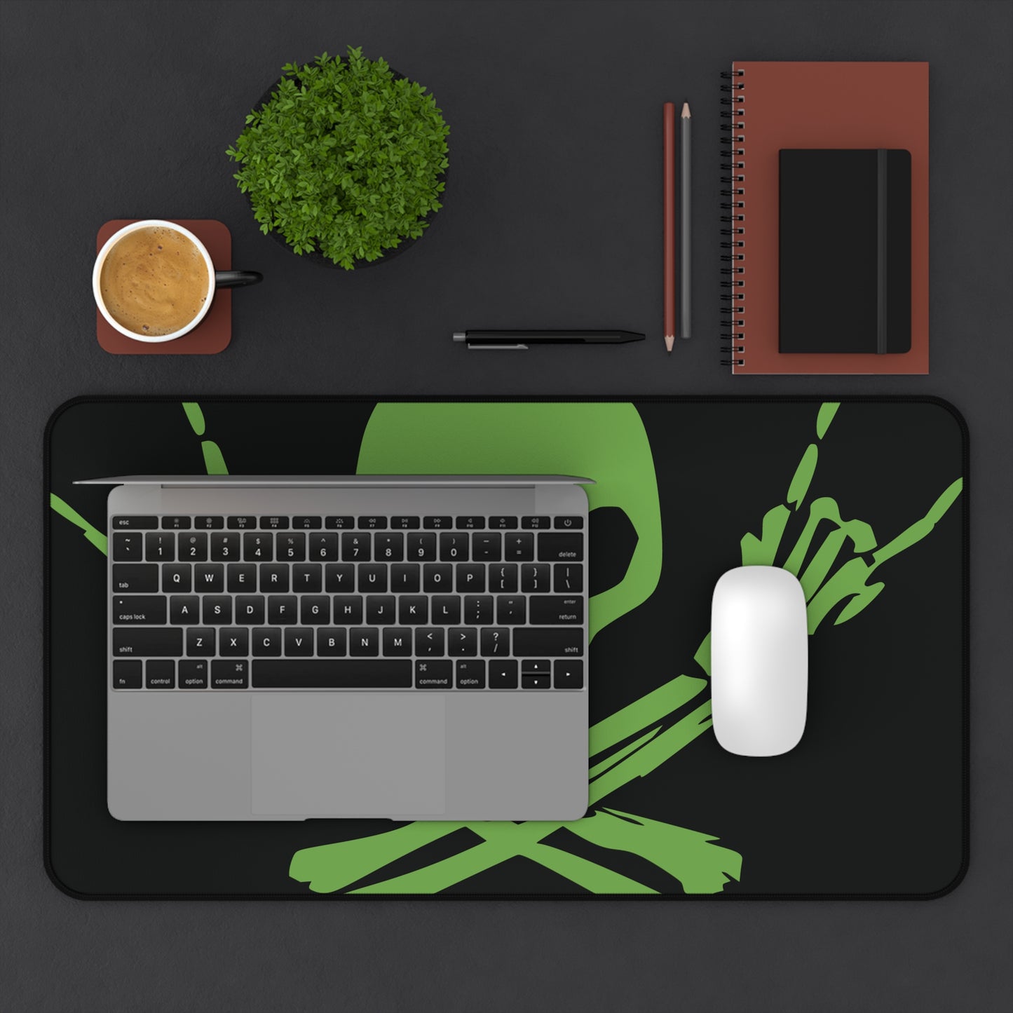 Skull & Crossbones Desk Mat - Black/Green