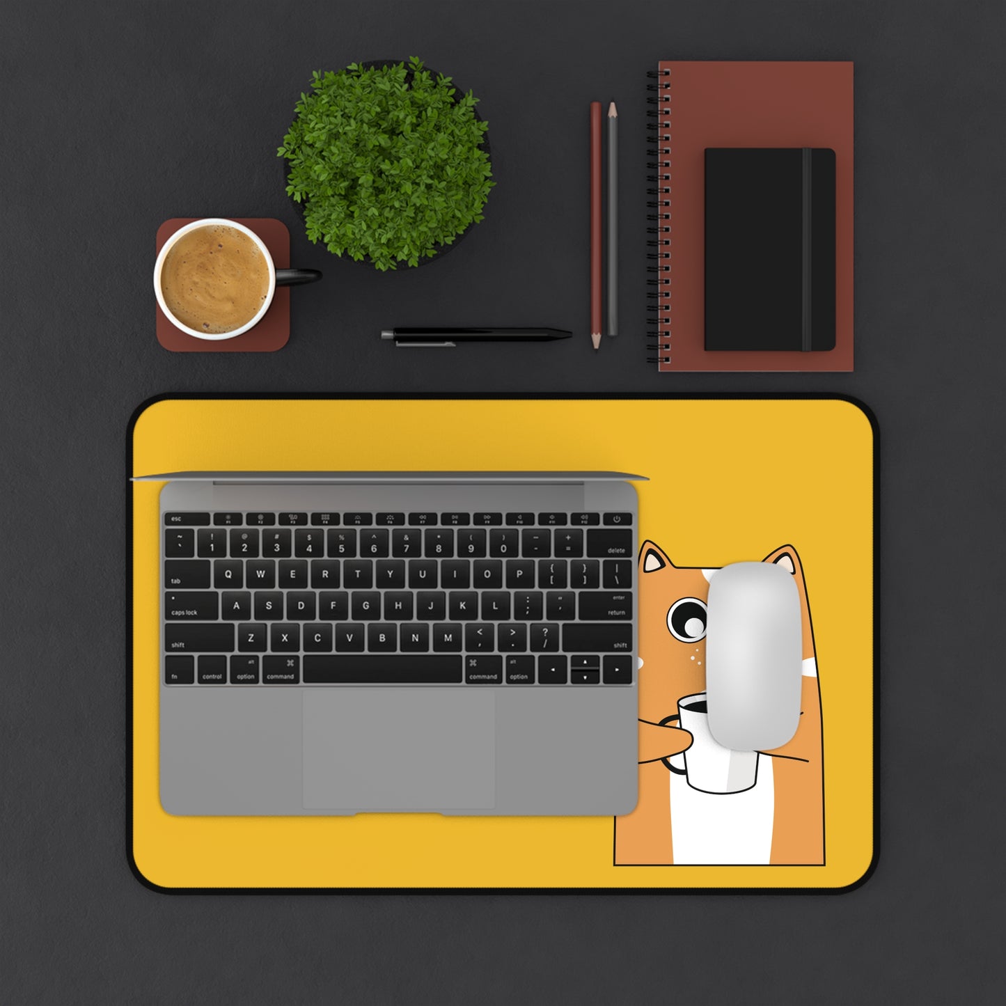 Cute Coffee Cat Desk Mat -Yellow