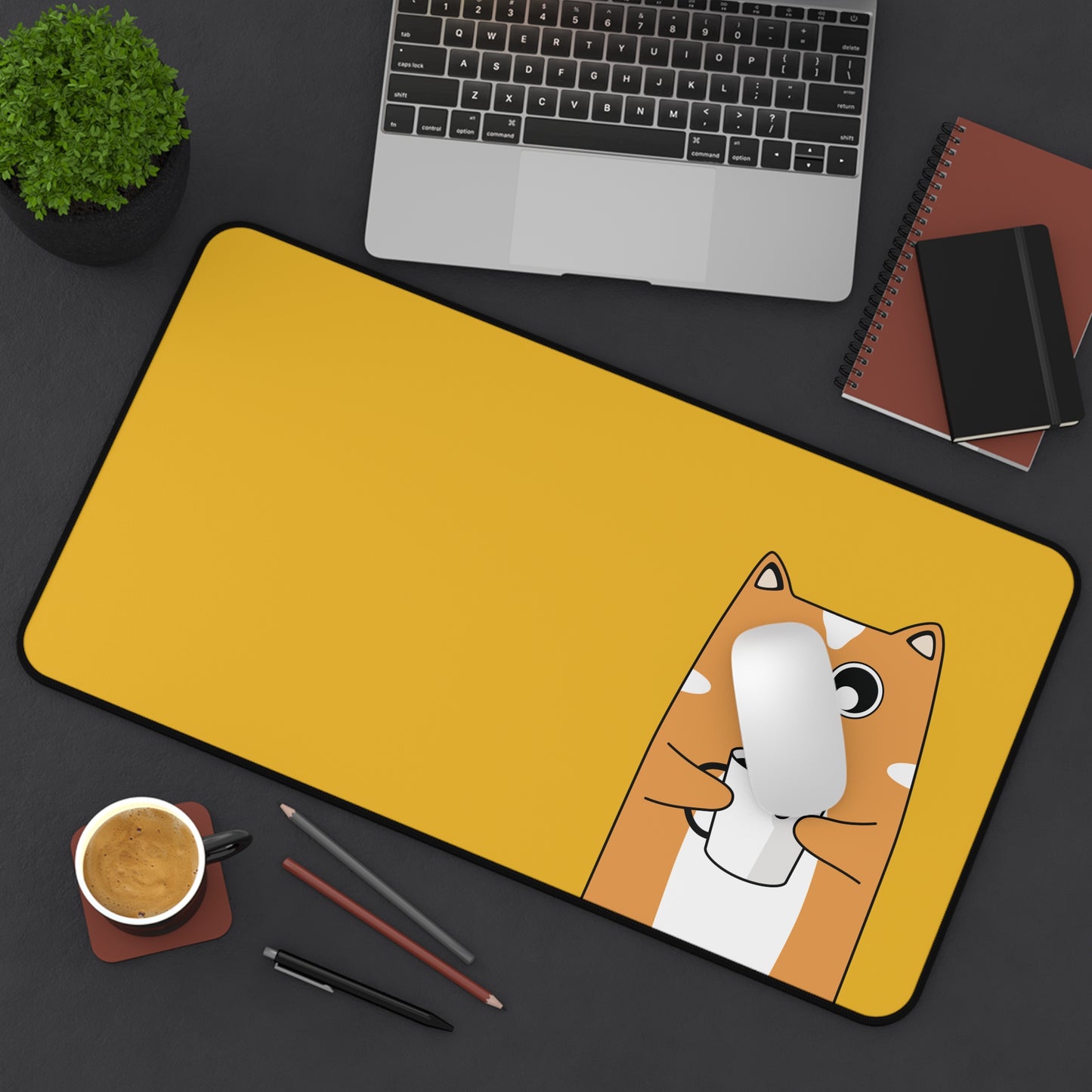 Cute Coffee Cat Desk Mat -Yellow