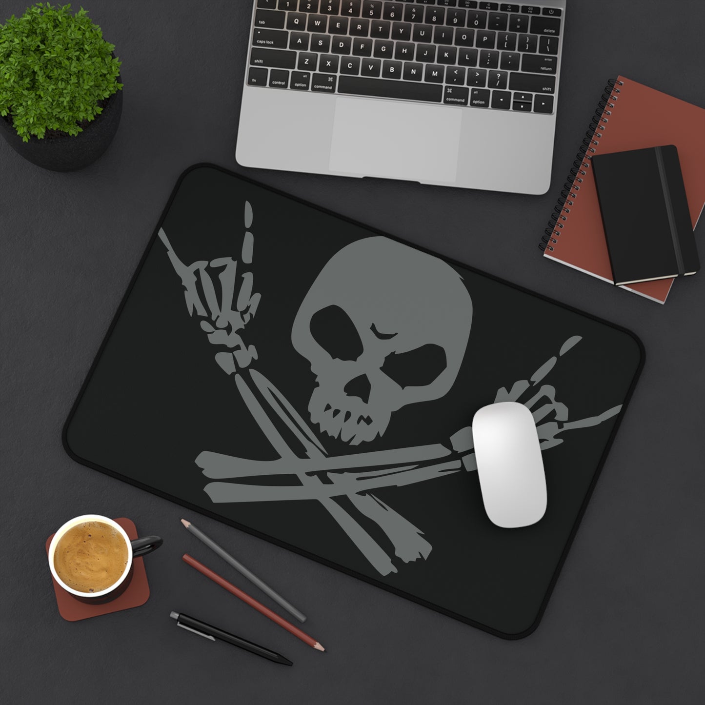Skull & Crossbones Desk Mat - Black/Grey
