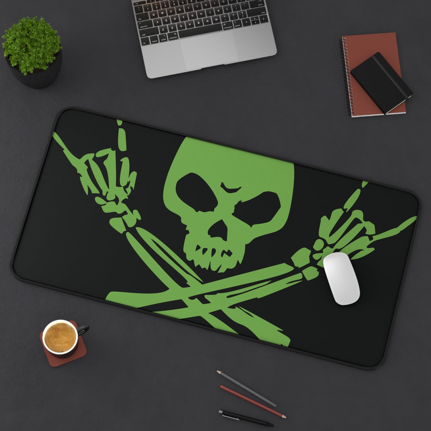Skull & Crossbones Desk Mat - Black/Green