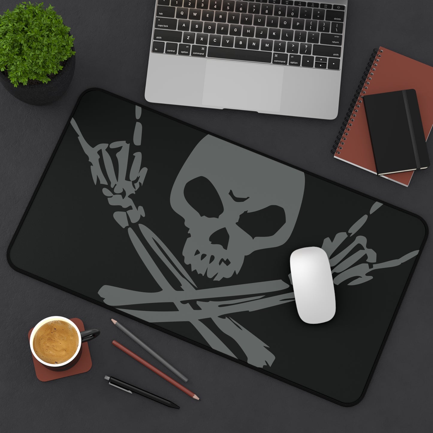 Skull & Crossbones Desk Mat - Black/Grey