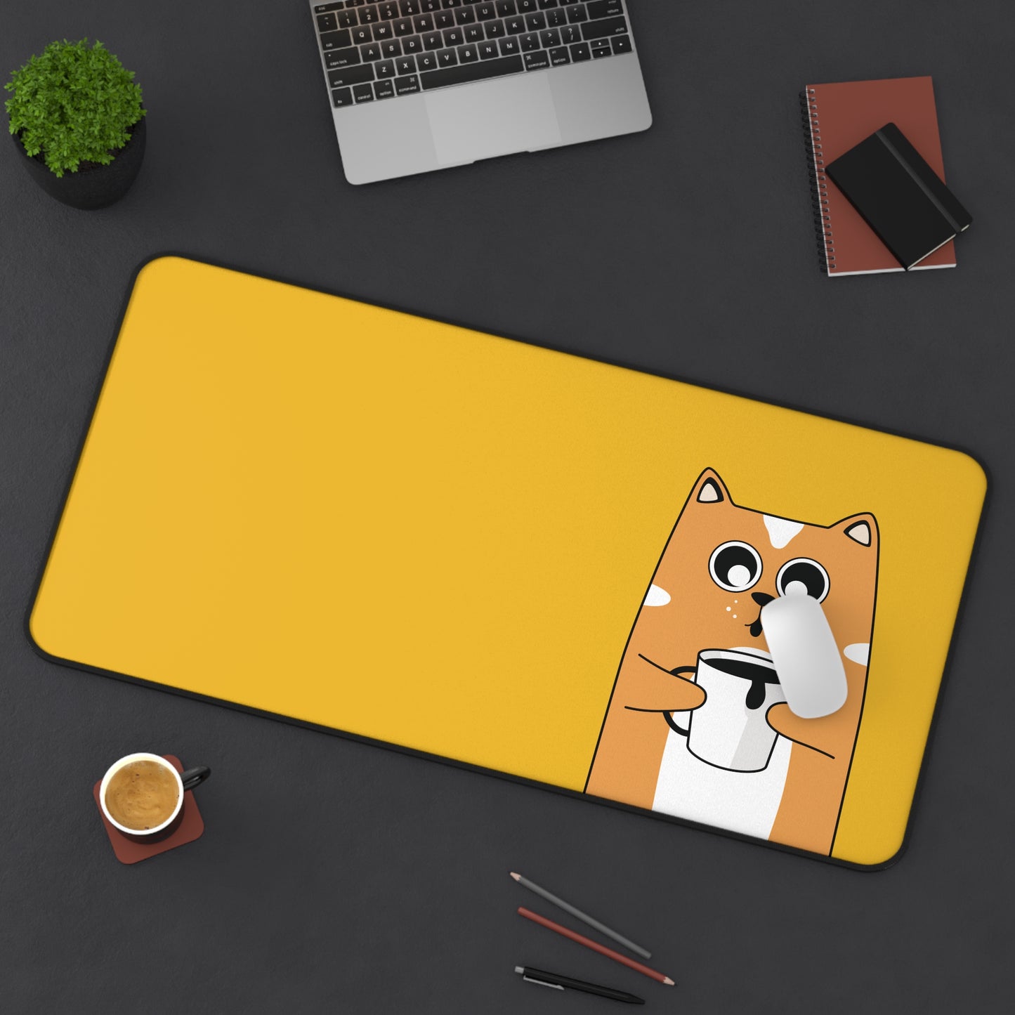 Cute Coffee Cat Desk Mat -Yellow
