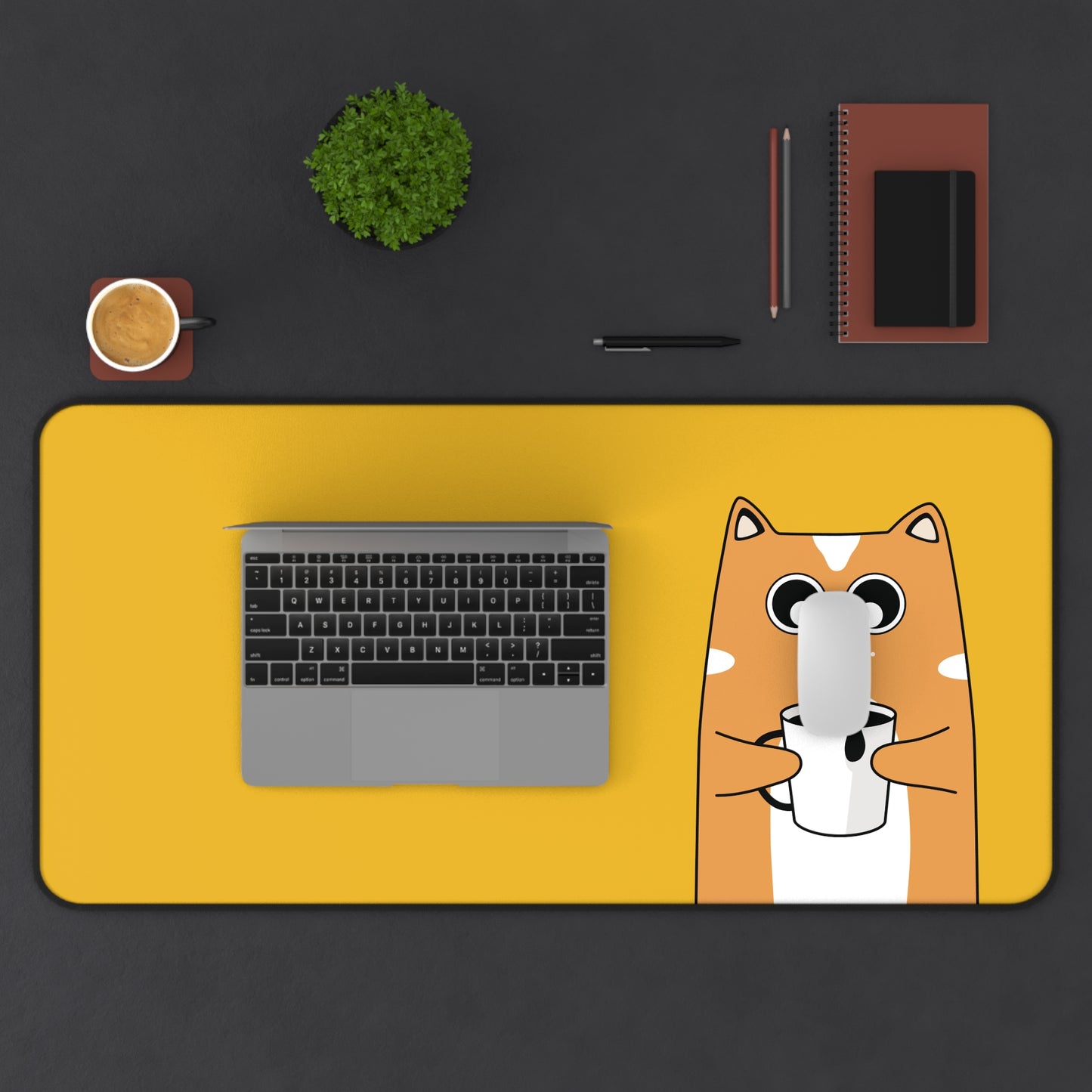 Cute Coffee Cat Desk Mat -Yellow