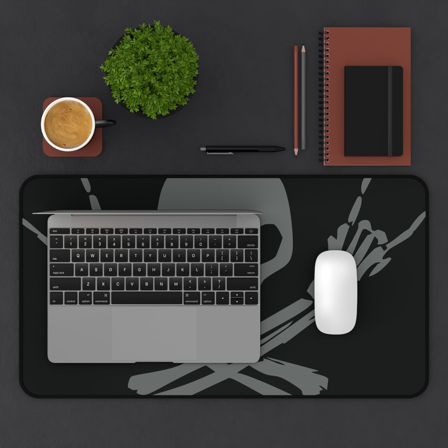 Skull & Crossbones Desk Mat - Black/Grey