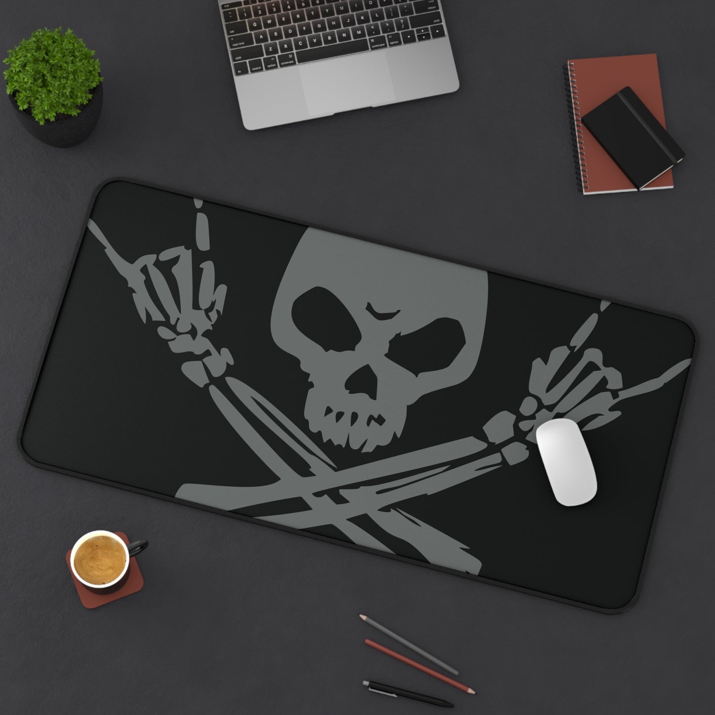 Skull & Crossbones Desk Mat - Black/Grey