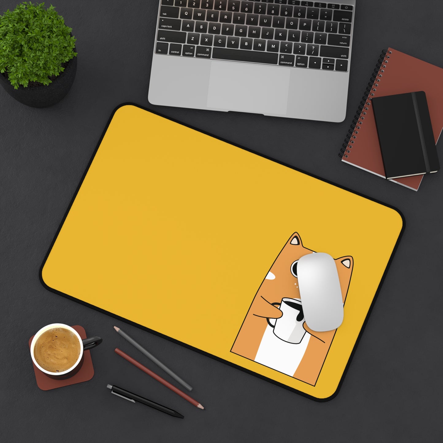 Cute Coffee Cat Desk Mat -Yellow