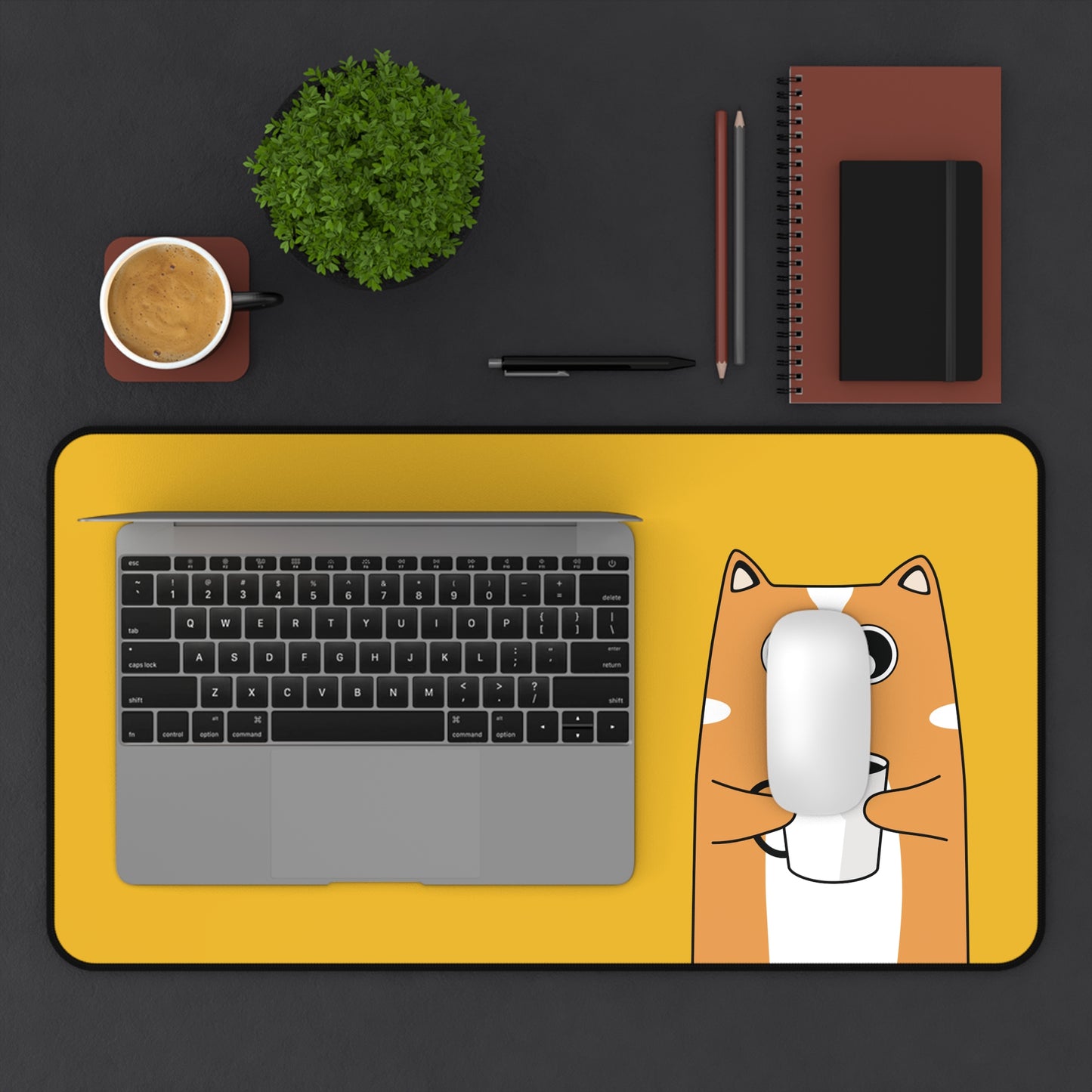 Cute Coffee Cat Desk Mat -Yellow